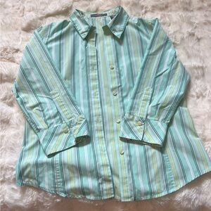 Liz Claiborne‎ Women’s Green Stripped Button Down 3/4 Sleeve Shirt Sz Small